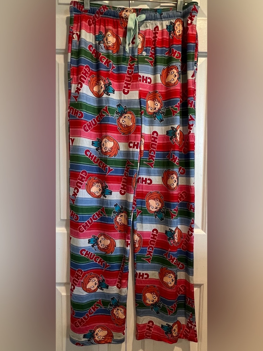 CHUCKY🩸Men’s Pajama Pants - Striped Print, Button Fly, Pockets , Drawstring
